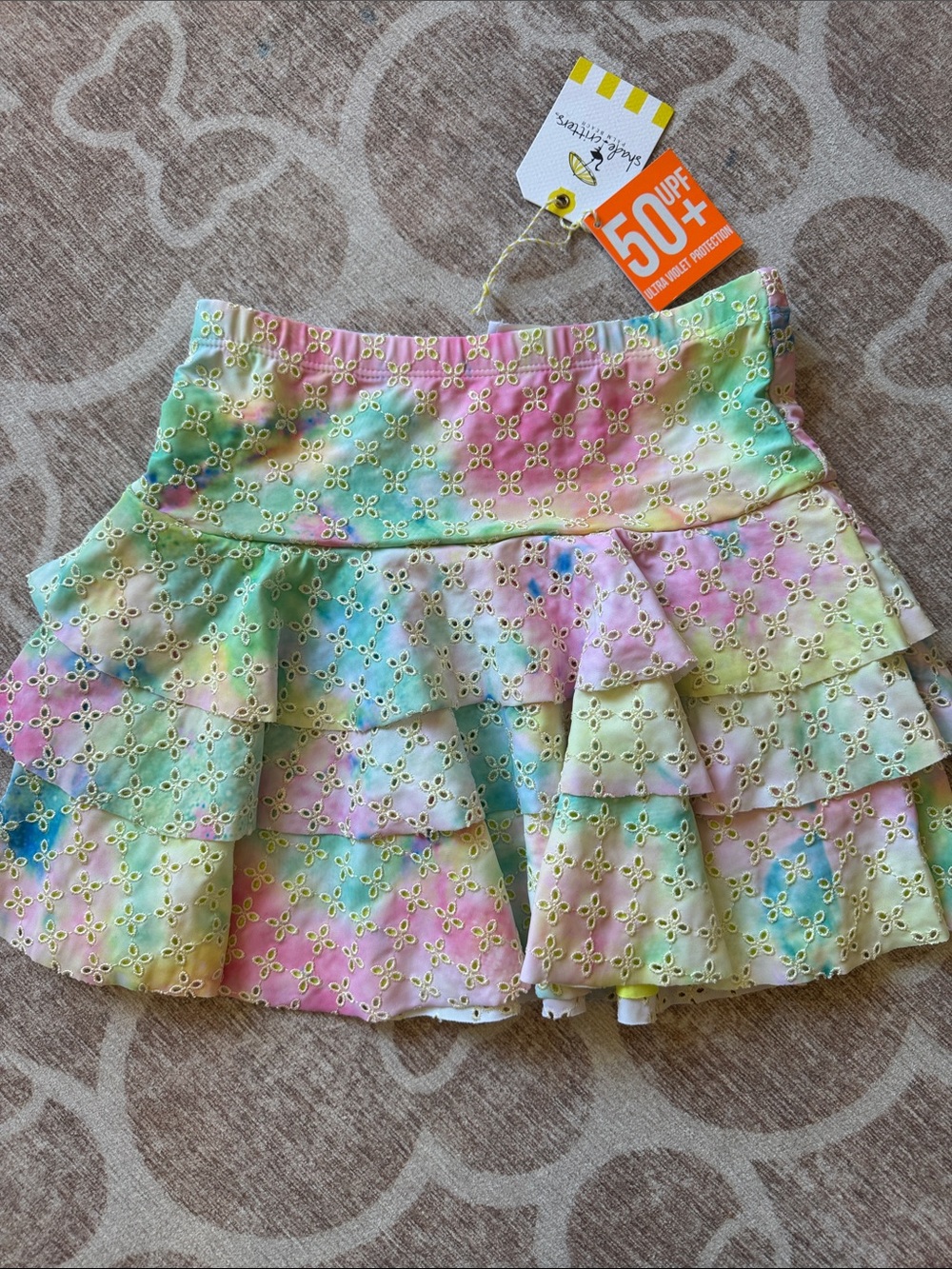 Shade Critters NWT XL Girls Tiered Eyelet Skirt - Pastel Tie-Dye